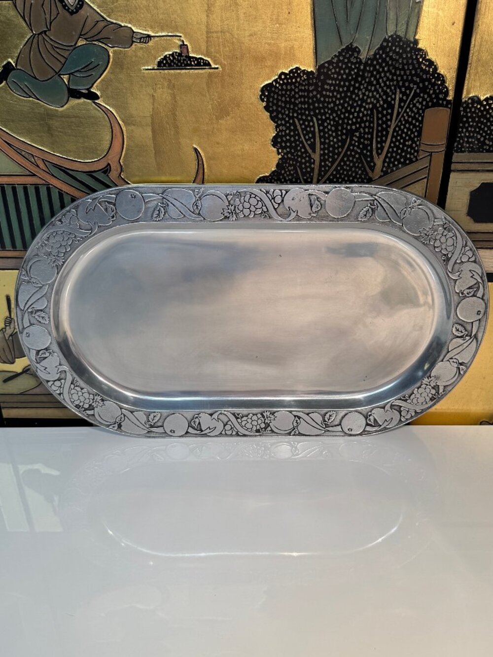 11"x18.5" Wilton Armentale Pewter Ribbon/Fruit Tray